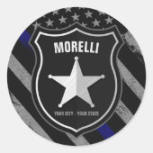 NAMEパーソナライズされた警察官の保安官の警察旗 ラウンドシール (正面)