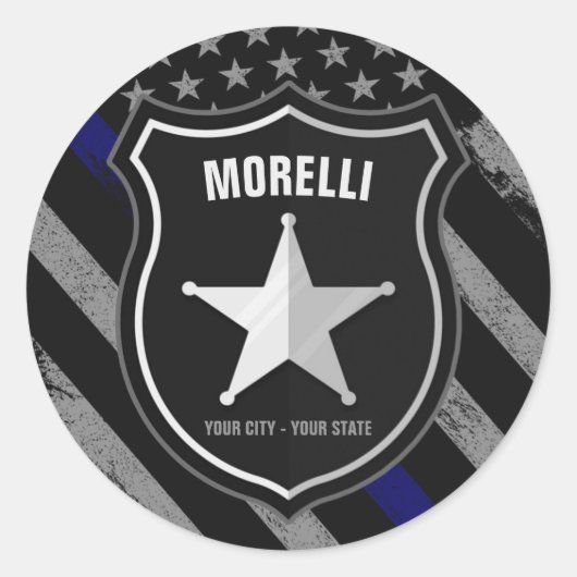 NAMEパーソナライズされた警察官の保安官の警察旗 ラウンドシール (正面)