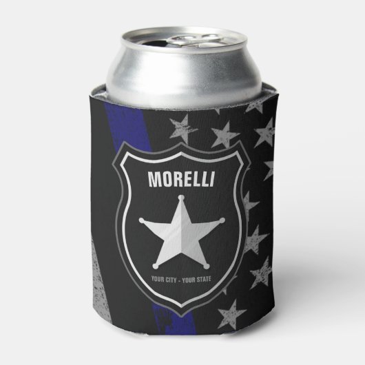NAMEパーソナライズされた警察官の保安官の警察旗 缶クーラー (缶正面)