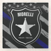 NAMEパーソナライズされた警察官の保安官警察旗 ガラスコースター (正面)