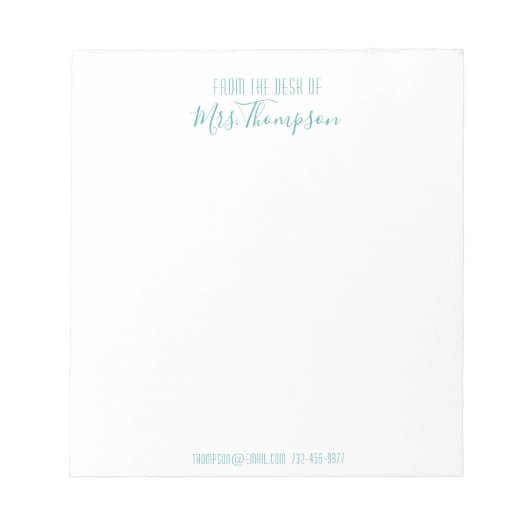 Nameモダン Scriptのデスクからのティール（緑がかった色） ノートパッド (正面)