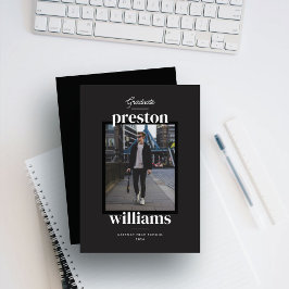 Name はっきりした Black Graduation Announcementフォトカード 案内状