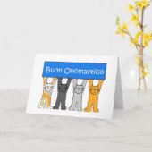 Name イタリアン Dayおめでとう漫画の猫 カード (黄色い花)