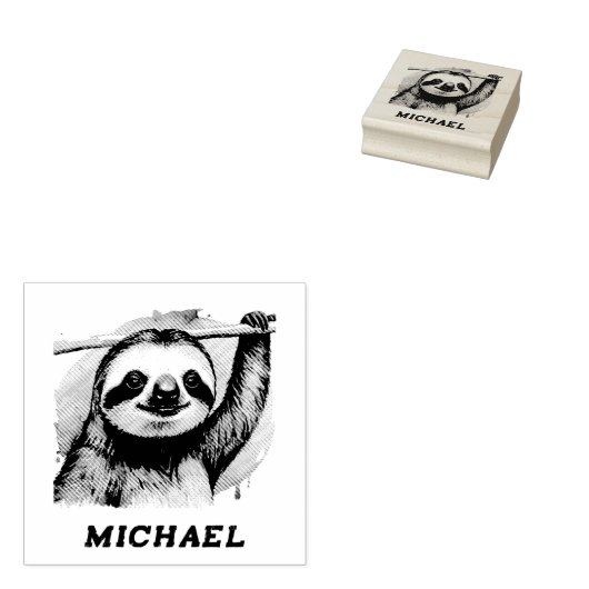 Name パーソナライズされた Cute Sloth on a Branch ラバースタンプ (押印)