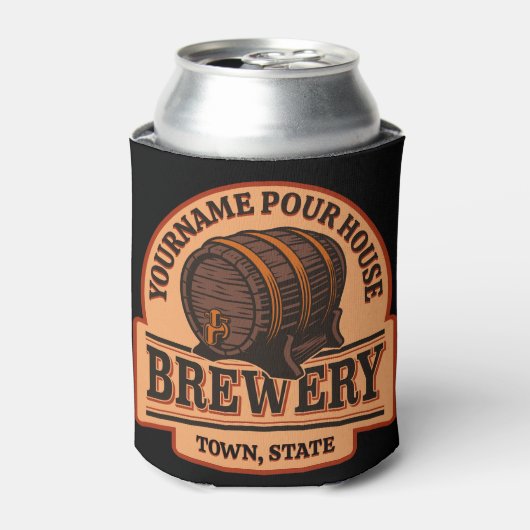 NAME パーソナライズされた Old Oak Barrel Beer Keg Brewery 缶クーラー (缶正面)