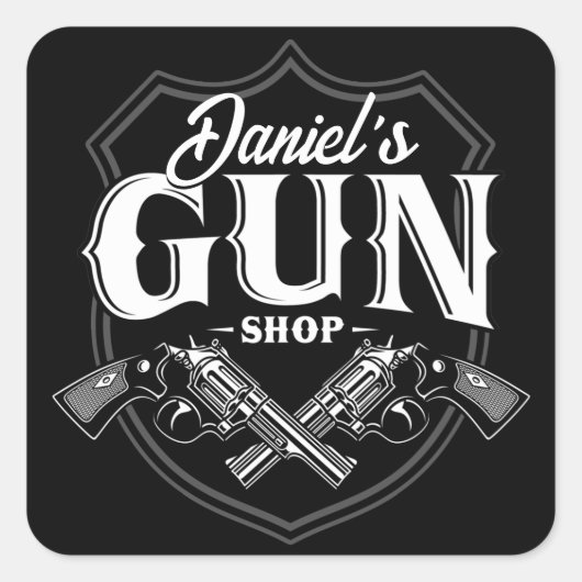 NAME パーソナライズされた Old Revolvers Gun Shop銃器 スクエアシール (正面)