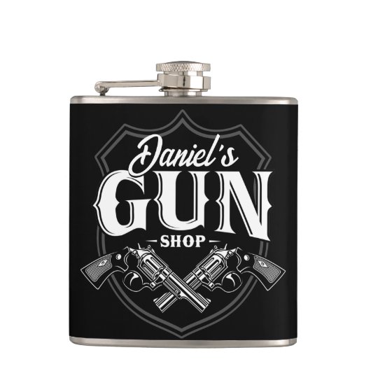NAME パーソナライズされた Old Revolvers Gun Shop銃器 フラスク (正面)