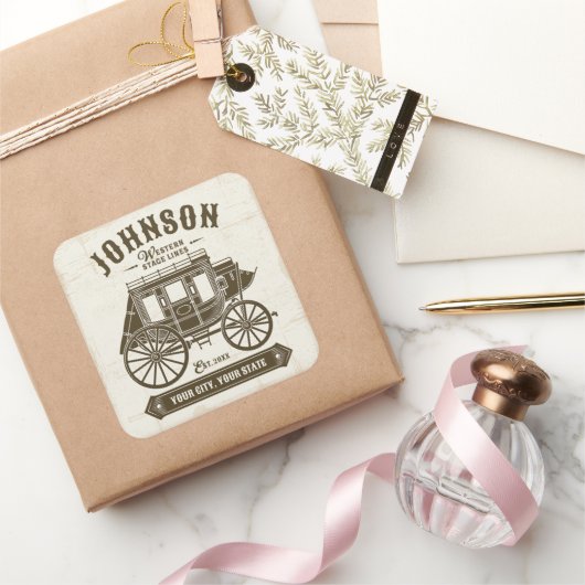 NAME パーソナライズされた Old Western Stagecoach Carriage スクエアシール (ギフト)