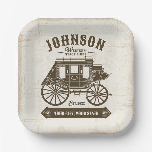 NAME パーソナライズされた Old Western Stagecoach Carriage ペーパープレート (正面)