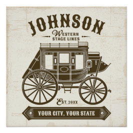 NAME パーソナライズされた Old Western Stagecoach Carriage ポスター
