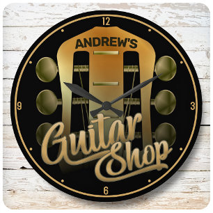 NAME パーソナライズされた Rock Music Guitar Shopミュージシャン ラージ壁時計