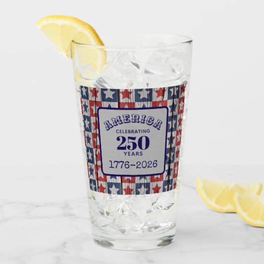 Name 250 years 1776-2026 Geometric Stars Pint タンブラーグラス (アイス正面)