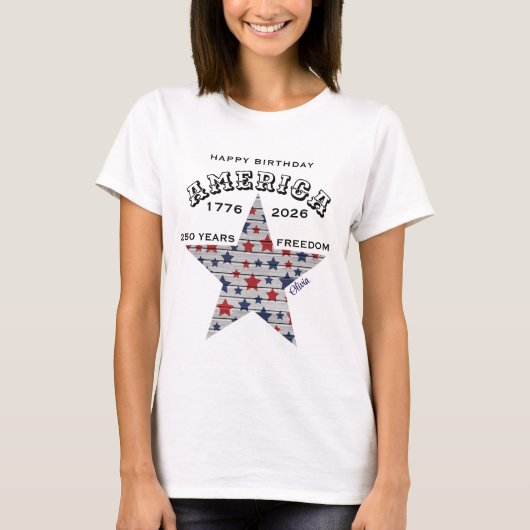 Name || 250th Happy Birthday America Stars Women's Tシャツ (正面)