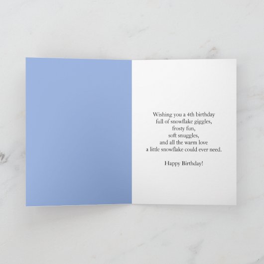 Name 4th Birthday Snowman with Snowy Four カード (内部)