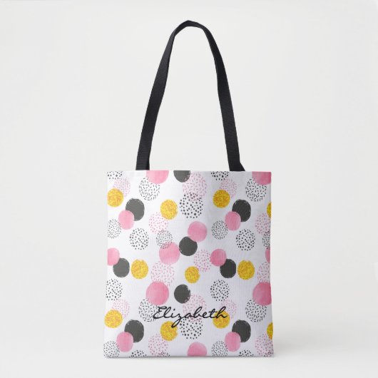 Name, Abstract Pattern Pink Black Gold Circles トートバッグ (正面)