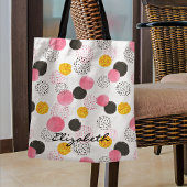Name, Abstract Pattern Pink Black Gold Circles トートバッグ
