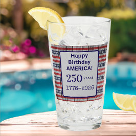 Name America 1776-2026 Red Stripes Blue Stars Pint タンブラーグラス