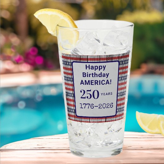 Name America 1776-2026 Red Stripes Blue Stars Pint タンブラーグラス