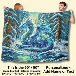Name, Aqua Blue Ice Dragon Near Pond  フリースブランケット