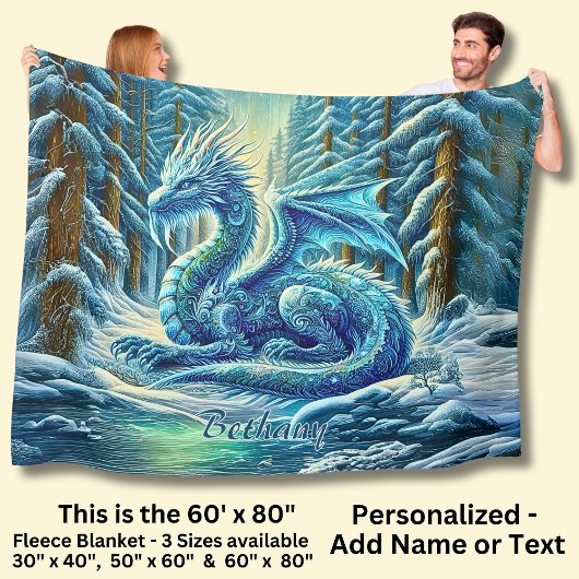 Name, Aqua Blue Ice Dragon Near Pond  フリースブランケット