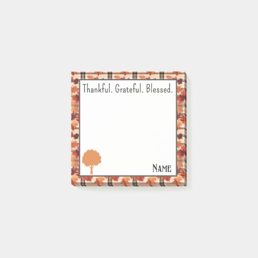 Name, Autumn Fall Plaid Leaves Blessed ポストイット (正面)