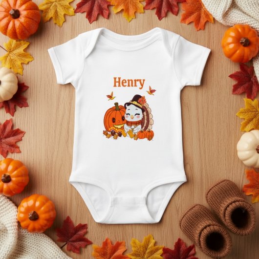 Name Baby Turkey And Pumpkin Thanksgiving  ベビーボディスーツ