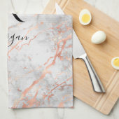 Name/Blk Monogram, White & Rose Gold Marble, Vs 2 キッチンタオル (四つ折り)