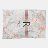 Name/Blk Monogram, White & Rose Gold Marble, Vs 2 キッチンタオル (横)
