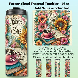 Name, Books & Coffee with Flowers タンブラー