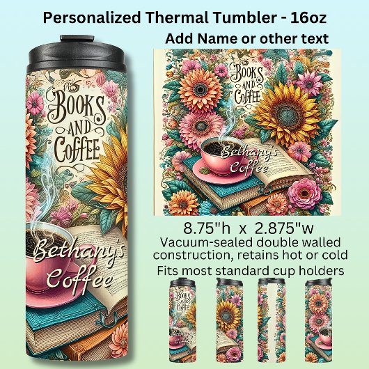 Name, Books & Coffee with Flowers タンブラー