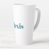 Name Calligraphy Script Plain Simple White Blue カフェラテマグ (右アングル)