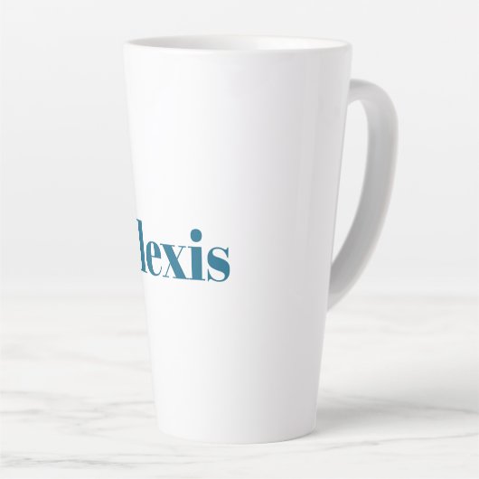 Name Calligraphy Script Plain Simple White Blue カフェラテマグ (右アングル)