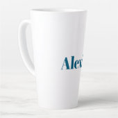 Name Calligraphy Script Plain Simple White Blue カフェラテマグ (左アングル)