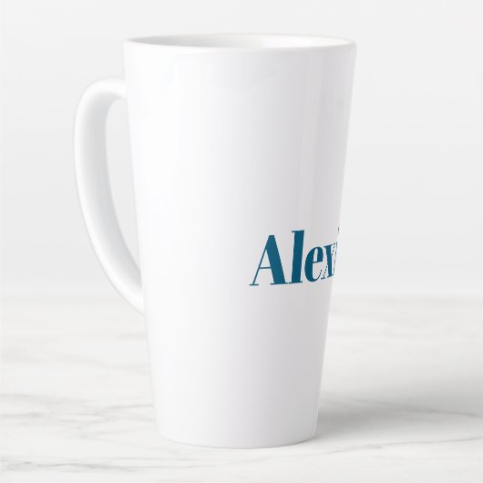 Name Calligraphy Script Plain Simple White Blue カフェラテマグ (左アングル)