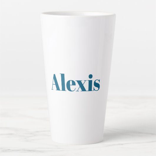 Name Calligraphy Script Plain Simple White Blue カフェラテマグ (正面)