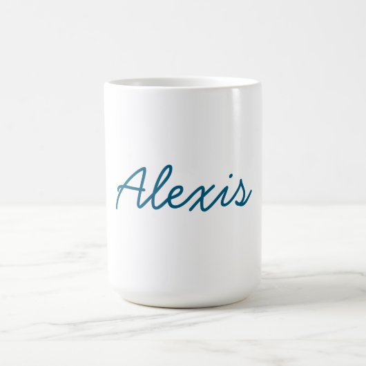 Name Calligraphy Script Plain Simple White Blue コーヒーマグカップ (中央)