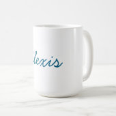 Name Calligraphy Script Plain Simple White Blue コーヒーマグカップ (正面右)