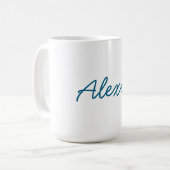 Name Calligraphy Script Plain Simple White Blue コーヒーマグカップ (正面左)