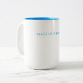 Name Calligraphy Script Plain Simple White Blue ツートーンマグカップ (正面左)