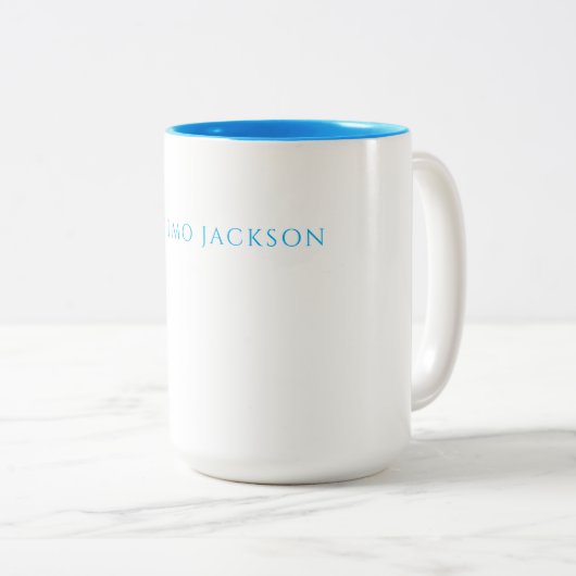 Name Calligraphy Script Plain Simple White Blue ツートーンマグカップ (正面右)