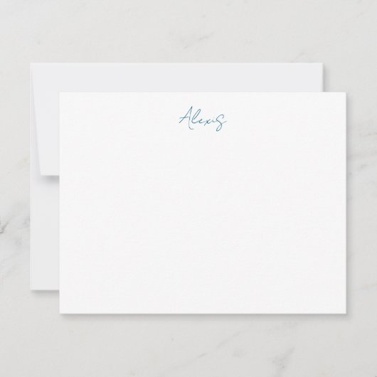 Name Calligraphy Script Plain Simple White Blue ノートカード (正面)