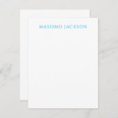 Name Calligraphy Script Plain Simple White Blue ノートカード (正面/裏面)