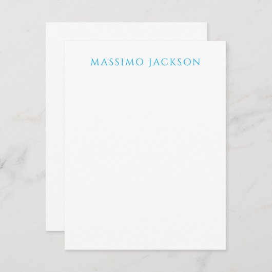 Name Calligraphy Script Plain Simple White Blue ノートカード (正面/裏面)