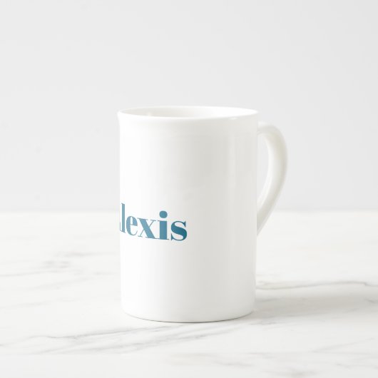 Name Calligraphy Script Plain Simple White Blue ボーンチャイナマグカップ (正面右)
