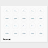 Name Calligraphy Script Plain Simple White Blue ラウンドシール (シート)