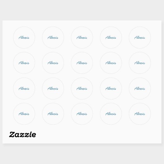 Name Calligraphy Script Plain Simple White Blue ラウンドシール (シート)
