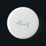 Name Calligraphy Script Plain Simple White Blue 缶バッジ<br><div class="desc">This template can be customized to meet all professional occupations.</div>