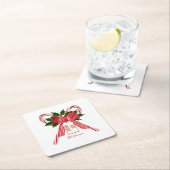 Name Candy Canesからのメリークリスマス スクエアペーパーコースター (インサイチュ)