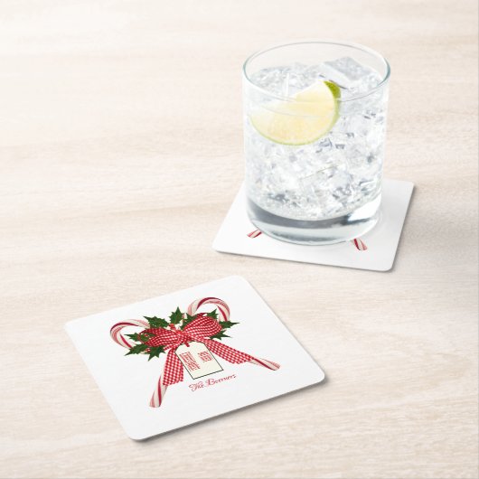 Name Candy Canesからのメリークリスマス スクエアペーパーコースター (インサイチュ)