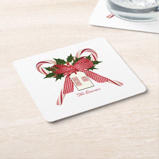 Name Candy Canesからのメリークリスマス スクエアペーパーコースター (アングル)